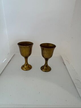 Vintage Brass mini cordial goblets - Set of 2, Gold Tone